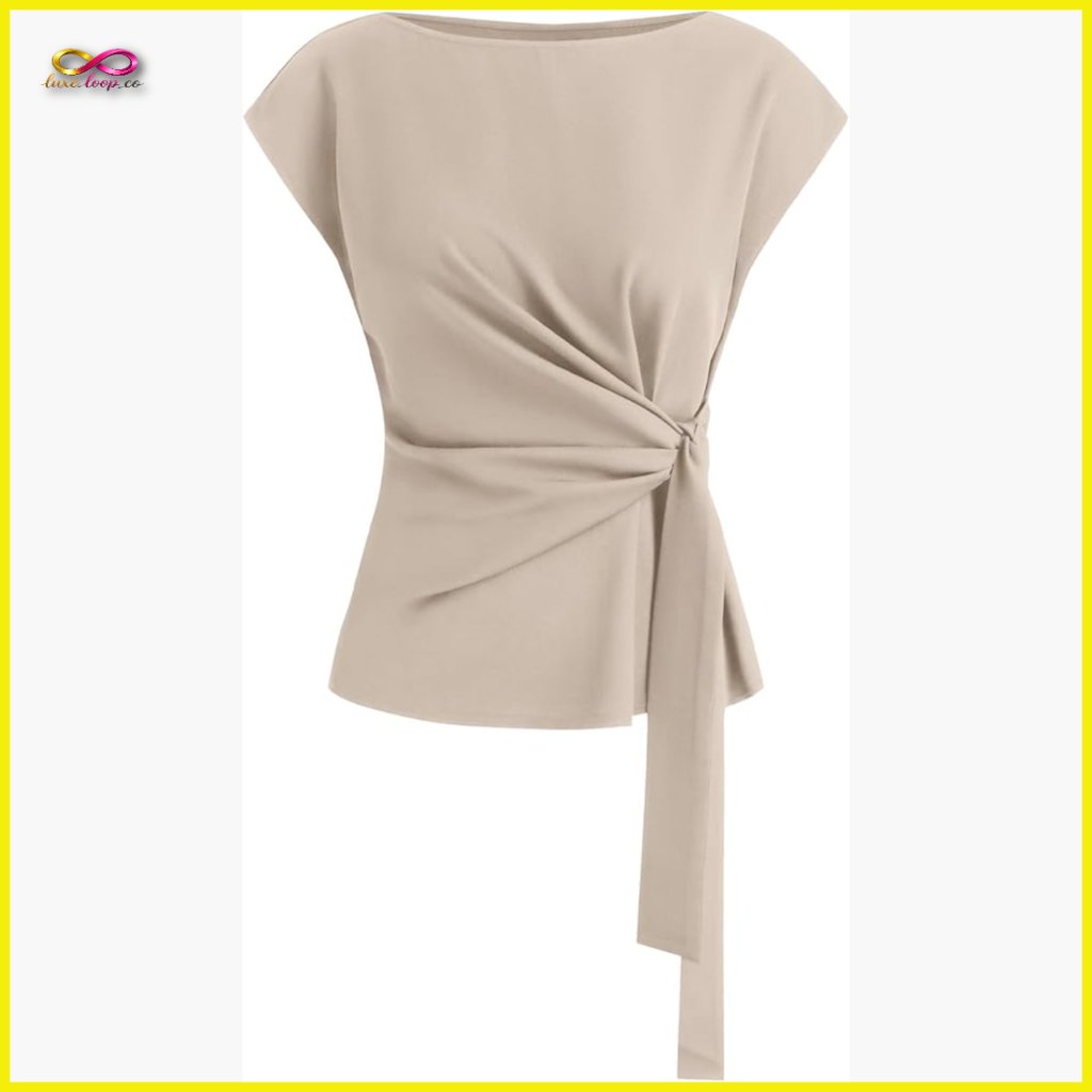 Cap Sleeve Tie Waist Blouse Elegant Business Casual Chic Work Wear